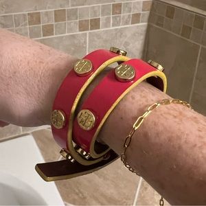 Tory Burch Pink Wrap Bracelet with Gold Logos